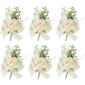Meldel Wrist Corsage and Boutonniere Set for Wedding, Set of 2, Rose Wrist Flower Wristlet Bracelet for Bride Bridesmaid, Groom Best Man Boutonniere Wedding Flowers Accessories Prom Ceremony Party