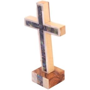 Holy Land Market Cross with Mother of Pearls - Full Cover - Olive Wood with Certificate (5.5 inches)