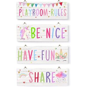 Play Room Decor for Girls - Magical Unicorn Playroom Wall Decor Rainbow Playroom Sign Wooden Hanging Wall Art for Girl Kids Bedroom