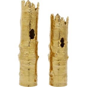 CosmoLiving by Cosmopolitan Aluminum Metal Decorative Vase Tree Trunk Inspired Centerpiece Vases, Set of 2 Flower Vases for Home Decoration 18", 15"H, Gold