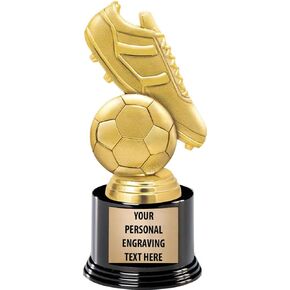 Crown Awards Soccer Trophies with Custom Engraving, 7.25" Personalized Gold Soccer Ball and Cleat Trophy On Deluxe Round Base Prime