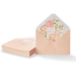 50 Pack Lavender A7 Envelopes with Floral Liner for Invitations, Greeting Cards, Weddings (7.25 x 5.25 In)