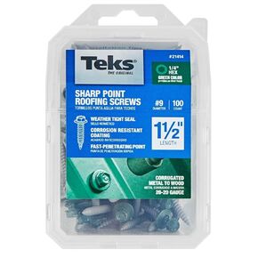 Teks 21414#9 x 1-1/2" HEX Washer Head Sharp PT Metal-to-Wood Green Roofing Screws 100CT