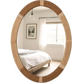 ULIKE Oval Mirror for Bathroom, Rattan Mirror 22x30 Inch Boho Mirror, Decorative Wall Mounted Nursery Mirror, Rustic Farmhouse Style Wicker Mirror for Bedroom, Living Room, Entryway