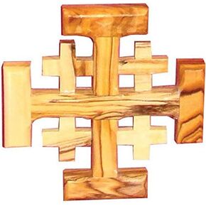 Zuluf Small Olive Wood Jerusalem Religious Hand Crafted Olive Wood Cross | Jerusalem Catholic Blessings Crusaders Medieval Wall Decorative Cross | Comes with Holy Land Certificate | 8cm / 3.1" CRS018