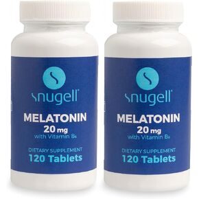 Snugell Melatonin 20 mg Tablets with Vitamin B6 | Vegetarian, Non-GMO, Gluten Free | High-Potency 20 mg | Support Natural Sleep Cycles | 120 Fast Dissolving Tablets (1) in Kuwait