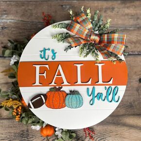 Hello Maple Leaves Wall Sign Decorations - Vibrant Fall Theme - Perfect Thanksgiving Door Decor - Wooden Door Hanger Wreath with Bow - Ideal Home Party Supplies (A)