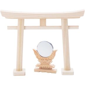 Genique Shinto Shrine KAMIDANA, Torii Gate, Divine Mirrors, Sacred Tools, Ritual Goods, from Japan,Straight Legs,6.6inch, 1.8inch Set, Wood, kagami01, torii01