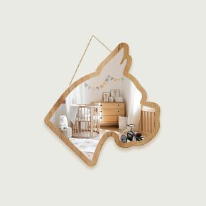 Cute Dog Patterned Silver Natural Wood Framed Acrylic to Hanging Wall Mirror Decorative Stickers Baby Kids Teen Room Nursery Bathroom Bedroom Livingroom Decoration