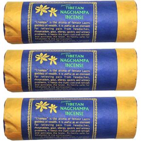 Tibetan Nagchampa Incense, 4.5" Length - 3 Packs, 30 Sticks Per Pack