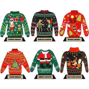 Barydat 6 Pcs Christmas Ugly Sweater Funny Trophy 7 Inches Ugly Sweater Tacky Party Trophy Award for Costume Party