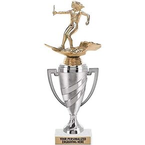Crown Awards Water Skiing Trophy, 11" Silver Cup Female Water Skier Trophies Includes Free Engraving Prime