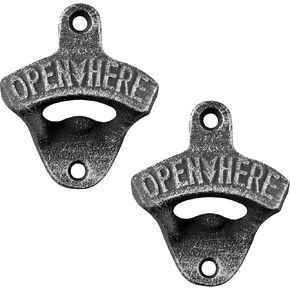 Black Cast Iron Beer Bottle Opener Wall Mounted Bottle Cap Opener for Man Cave Patio DIY Cooler (Pack of 8)