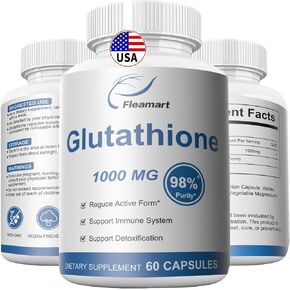 Glutathione Supplement 98%+ Highly Purified and Bioavailable - Skin Care & Detoxification L-Glutathione 1000mg Immune & Liver Support - Made in The USA 60 Capsules