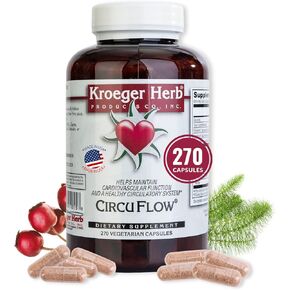 Kroeger Herb, Circuflow, Hawthorn Berry, Heart Health and Circulation Support for Men & Women, Promotes Cardiovascular Function - Non-GMO, Gluten Free, No Preservatives - 270 Capsules