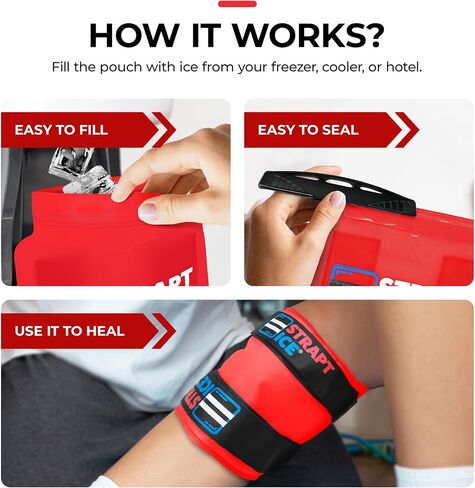 Fillable, Reusable & Wearable Ice Pack with Straps - Instant Cold Therapy Wrap for Shoulder, Knee, Elbow & Back Pain Relief - Ice Packs for Injuries, Inflammation & Recovery - 7.5" x 18" (Red) in Saudi Arabia