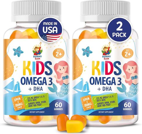 Omega 3 Gummies for Kids & Adults - 60 Chewables - No Fish Oil Vegan Omega 3 6 9 DHA Gummy Supplement - Brain, Heart, and Vision Support Vitamins in Saudi Arabia