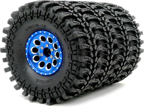 HOBBYSOUL 4pcs RC 1.9 Mud-Terrain Tires Mounted on 1.9 Beadlock Wheels Blue, 1.9 XL Tires 4.75" (121mm) and 1.9 Wheels Fit RC Crawler Redcat Gen8 Traxxas TRX-4 RC4WD D90 Tamiay CC01 Axial SCX10 in Saudi Arabia