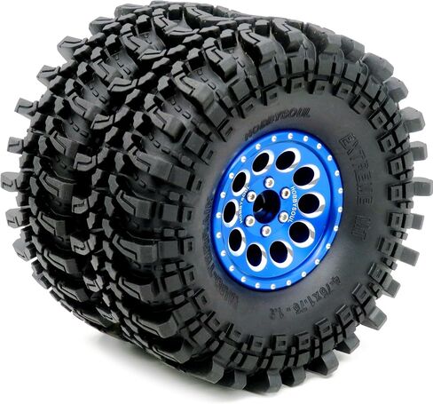 HOBBYSOUL 4pcs RC 1.9 Mud-Terrain Tires Mounted on 1.9 Beadlock Wheels Blue, 1.9 XL Tires 4.75" (121mm) and 1.9 Wheels Fit RC Crawler Redcat Gen8 Traxxas TRX-4 RC4WD D90 Tamiay CC01 Axial SCX10 in Saudi Arabia