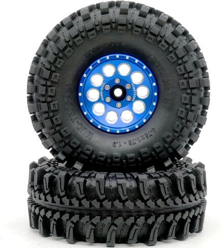 HOBBYSOUL 4pcs RC 1.9 Mud-Terrain Tires Mounted on 1.9 Beadlock Wheels Blue, 1.9 XL Tires 4.75" (121mm) and 1.9 Wheels Fit RC Crawler Redcat Gen8 Traxxas TRX-4 RC4WD D90 Tamiay CC01 Axial SCX10 in Saudi Arabia