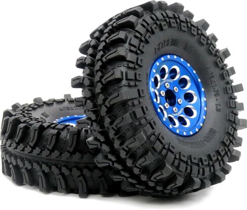 HOBBYSOUL 4pcs RC 1.9 Mud-Terrain Tires Mounted on 1.9 Beadlock Wheels Blue, 1.9 XL Tires 4.75" (121mm) and 1.9 Wheels Fit RC Crawler Redcat Gen8 Traxxas TRX-4 RC4WD D90 Tamiay CC01 Axial SCX10 in Saudi Arabia