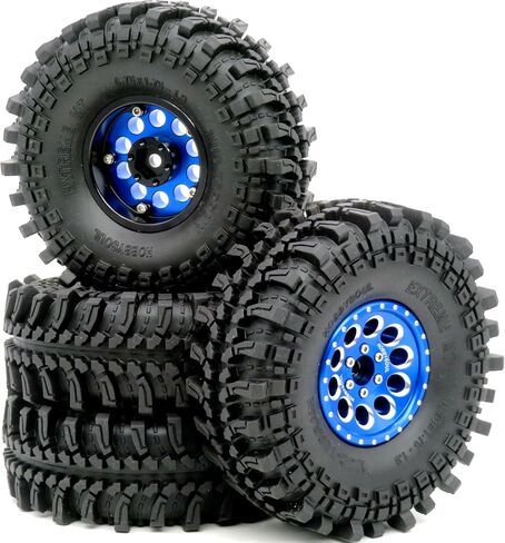 HOBBYSOUL 4pcs RC 1.9 Mud-Terrain Tires Mounted on 1.9 Beadlock Wheels Blue, 1.9 XL Tires 4.75" (121mm) and 1.9 Wheels Fit RC Crawler Redcat Gen8 Traxxas TRX-4 RC4WD D90 Tamiay CC01 Axial SCX10 in Saudi Arabia