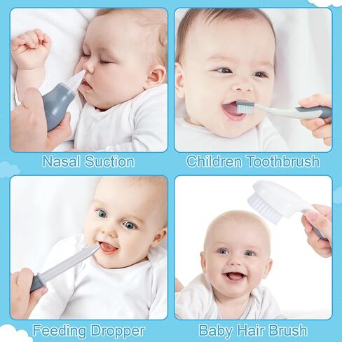 Baby Grooming Kit,Baby Grooming Kit Newborn Care Set with Hair Brush Comb Finger Toothbrush Nasal Aspirator etc for Nursery Newborn Infant Toddlers Boys Girls(Blue) in Saudi Arabia