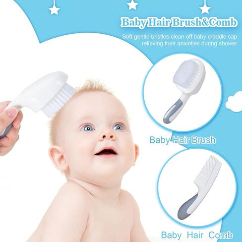 Baby Grooming Kit,Baby Grooming Kit Newborn Care Set with Hair Brush Comb Finger Toothbrush Nasal Aspirator etc for Nursery Newborn Infant Toddlers Boys Girls(Blue) in Saudi Arabia