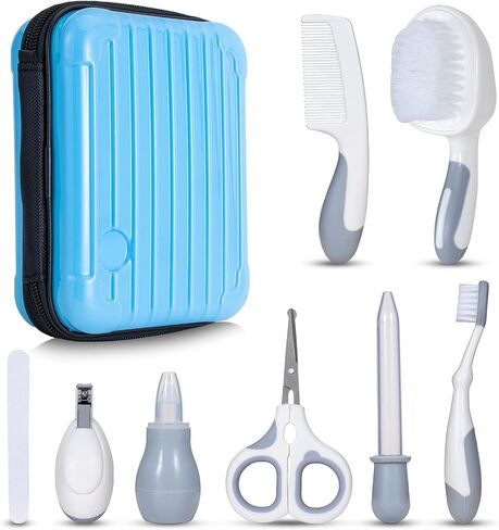 Baby Grooming Kit,Baby Grooming Kit Newborn Care Set with Hair Brush Comb Finger Toothbrush Nasal Aspirator etc for Nursery Newborn Infant Toddlers Boys Girls(Blue) in Saudi Arabia