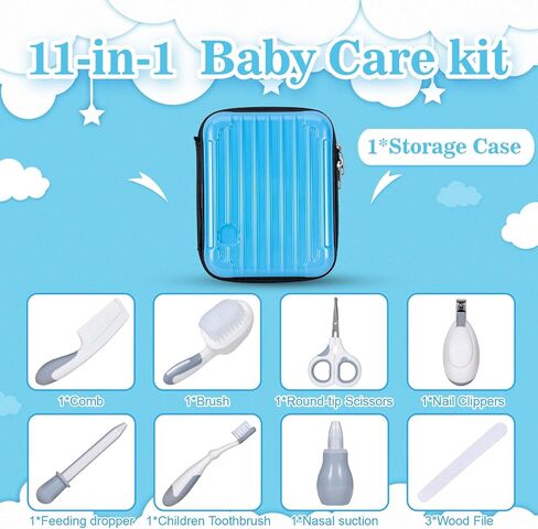 Baby Grooming Kit,Baby Grooming Kit Newborn Care Set with Hair Brush Comb Finger Toothbrush Nasal Aspirator etc for Nursery Newborn Infant Toddlers Boys Girls(Blue) in Saudi Arabia
