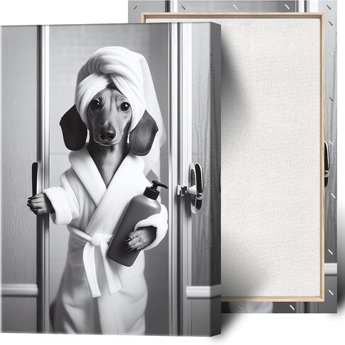 ADRHGCY ملصقات Dachshund مضحكة لمتجر الحيوانات الأليفة جدار الفن الحيوان في المرحاض يجلس على المرحاض وقراءة الصحف يطبع اللوحة للحمام غرفة نوم المنزل ديكور جدار 12x16in غير مؤطرة in Saudi Arabia