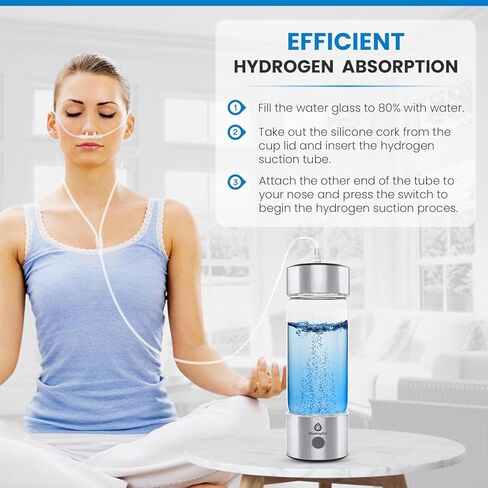 زجاجة مياه هيدروجين BlueHydro™ سعة 500 مل مع أنبوب استنشاق الهيدروجين | تحسين المياه في 3 دقائق | مولد مياه الهيدروجين SPE & PEM | آلة ماء الهيدروجين للشرب في المنزل والمكتب والسفر in Saudi Arabia