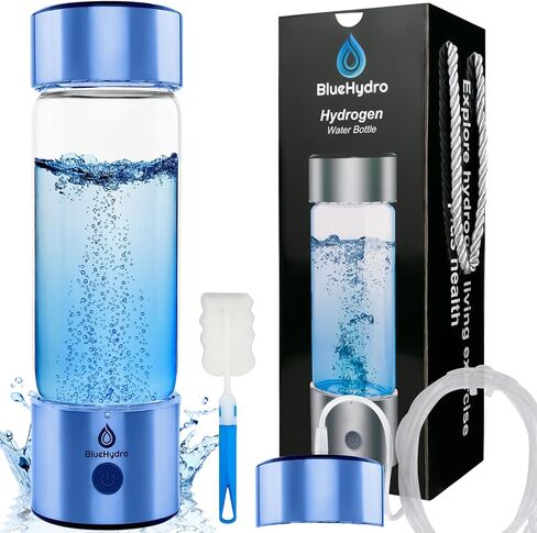 زجاجة مياه هيدروجين BlueHydro™ سعة 500 مل مع أنبوب استنشاق الهيدروجين | تحسين المياه في 3 دقائق | مولد مياه الهيدروجين SPE & PEM | آلة ماء الهيدروجين للشرب في المنزل والمكتب والسفر in Saudi Arabia