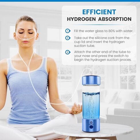 زجاجة مياه هيدروجين BlueHydro™ سعة 500 مل مع أنبوب استنشاق الهيدروجين | تحسين المياه في 3 دقائق | مولد مياه الهيدروجين SPE & PEM | آلة ماء الهيدروجين للشرب في المنزل والمكتب والسفر in Saudi Arabia