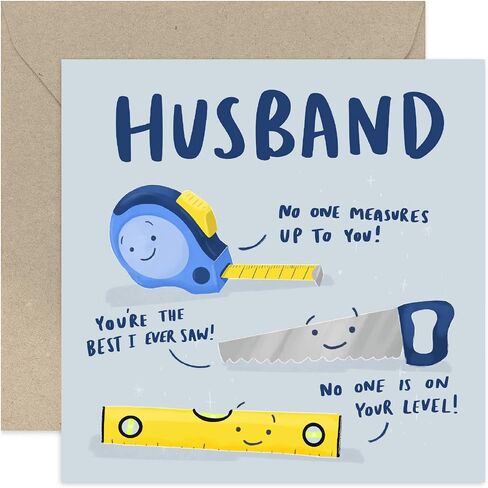 Old English Co. No One Measures Up To You Card for Dad - Birthday Card for Dad - Fun Birthday Greeting Card for Him Men - Fun DIY Tools Pun Card from Son Daughter | Blank Inside with Envelope in Saudi Arabia