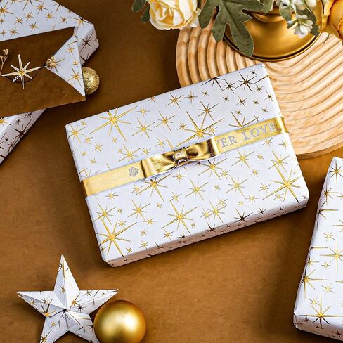 Garbendy Mini Wrapping Paper Roll Embossing 3D Emerald Green with Gold Foil Star Design for Christmas, Birthday, Wedding, Baby Shower, Bridal Shower, Party-17inch x 32.8ft in Saudi Arabia