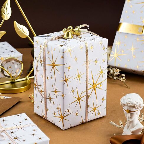 Garbendy Mini Wrapping Paper Roll Embossing 3D Emerald Green with Gold Foil Star Design for Christmas, Birthday, Wedding, Baby Shower, Bridal Shower, Party-17inch x 32.8ft in Saudi Arabia