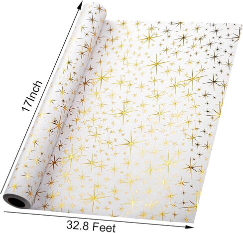 Garbendy Mini Wrapping Paper Roll Embossing 3D Emerald Green with Gold Foil Star Design for Christmas, Birthday, Wedding, Baby Shower, Bridal Shower, Party-17inch x 32.8ft in Saudi Arabia