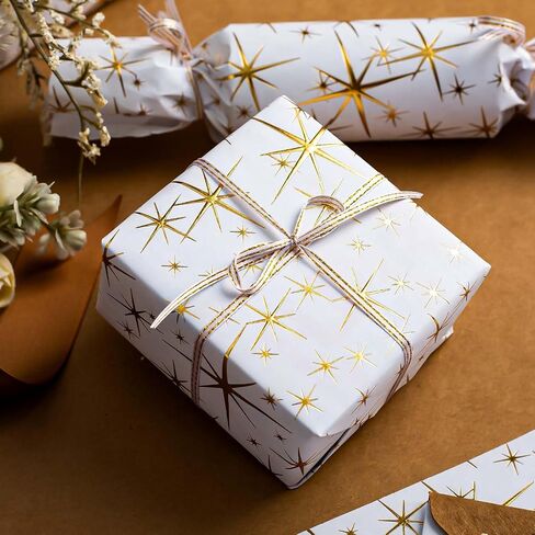 Garbendy Mini Wrapping Paper Roll Embossing 3D Emerald Green with Gold Foil Star Design for Christmas, Birthday, Wedding, Baby Shower, Bridal Shower, Party-17inch x 32.8ft in Saudi Arabia