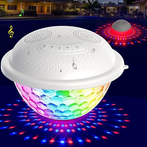 KingSom Bluetooth Pool Speaker,Floating Pool Speaker with Colorful Lights,Hot Tub Speaker IP68 Waterproof Pool Speaker,16W Loud Stereo Sound Bluetooth Speaker,TWS Pairing Floating Speaker for Pool in Saudi Arabia