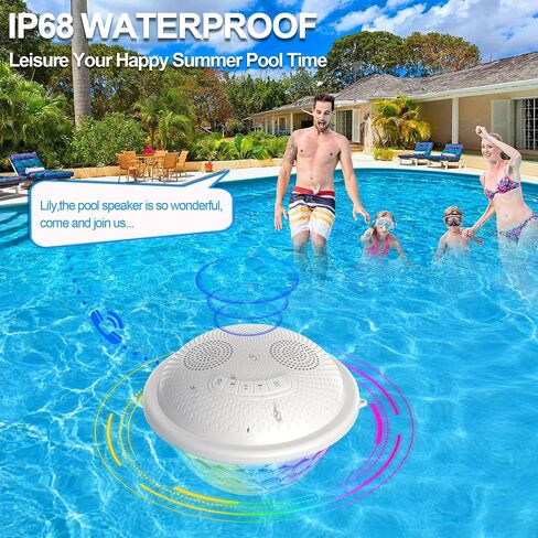 KingSom Bluetooth Pool Speaker,Floating Pool Speaker with Colorful Lights,Hot Tub Speaker IP68 Waterproof Pool Speaker,16W Loud Stereo Sound Bluetooth Speaker,TWS Pairing Floating Speaker for Pool in Saudi Arabia