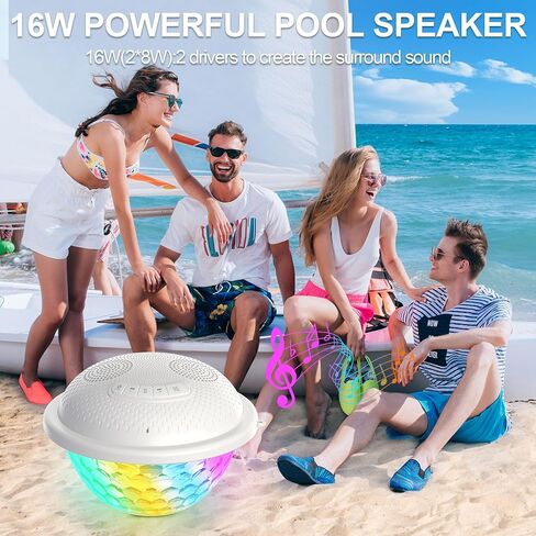 KingSom Bluetooth Pool Speaker,Floating Pool Speaker with Colorful Lights,Hot Tub Speaker IP68 Waterproof Pool Speaker,16W Loud Stereo Sound Bluetooth Speaker,TWS Pairing Floating Speaker for Pool in Saudi Arabia