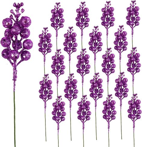 DIYASY Glitter Berry Stems,20Pcs Artificial Xmas Picks and Sprays Christmas Tree Filler Branches Ornaments Holiday Wreath Garland Decorations Home Décor Purple 7.8 Inch in Saudi Arabia