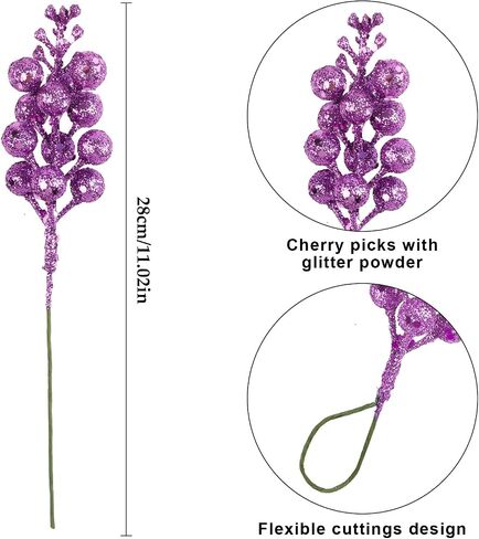 DIYASY Glitter Berry Stems,20Pcs Artificial Xmas Picks and Sprays Christmas Tree Filler Branches Ornaments Holiday Wreath Garland Decorations Home Décor Purple 7.8 Inch in Saudi Arabia