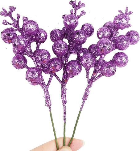 DIYASY Glitter Berry Stems,20Pcs Artificial Xmas Picks and Sprays Christmas Tree Filler Branches Ornaments Holiday Wreath Garland Decorations Home Décor Purple 7.8 Inch in Saudi Arabia