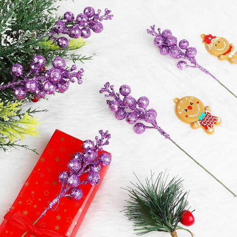 DIYASY Glitter Berry Stems,20Pcs Artificial Xmas Picks and Sprays Christmas Tree Filler Branches Ornaments Holiday Wreath Garland Decorations Home Décor Purple 7.8 Inch in Saudi Arabia