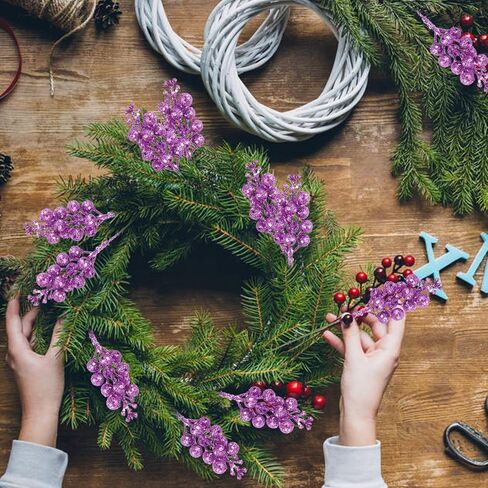 DIYASY Glitter Berry Stems,20Pcs Artificial Xmas Picks and Sprays Christmas Tree Filler Branches Ornaments Holiday Wreath Garland Decorations Home Décor Purple 7.8 Inch in Saudi Arabia