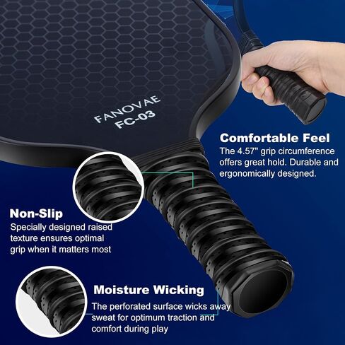 Carbon Fiber Pickleball Paddles Set of 2, Carbon Fiber Surface (CFS), Polypropylene Honeycomb Core, Anti-Slip Sweat-Absorbing Grip, 4 Pickleballs, Portable Carry Bag, 2 Grip Tapes, Black in Saudi Arabia