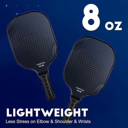 Carbon Fiber Pickleball Paddles Set of 2, Carbon Fiber Surface (CFS), Polypropylene Honeycomb Core, Anti-Slip Sweat-Absorbing Grip, 4 Pickleballs, Portable Carry Bag, 2 Grip Tapes, Black in Saudi Arabia