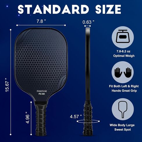 Carbon Fiber Pickleball Paddles Set of 2, Carbon Fiber Surface (CFS), Polypropylene Honeycomb Core, Anti-Slip Sweat-Absorbing Grip, 4 Pickleballs, Portable Carry Bag, 2 Grip Tapes, Black in Saudi Arabia